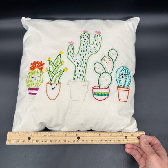 Handmade Embroidered Cactus Throw Pillow Kitschy Anthropomorphic Decorative - Picture 10 of 11
